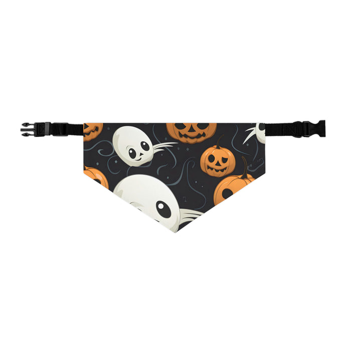 DistinctInk Adjustable Pet Banana Collar with Ghost Skeleton Pumpkin Pattern Design for Halloween