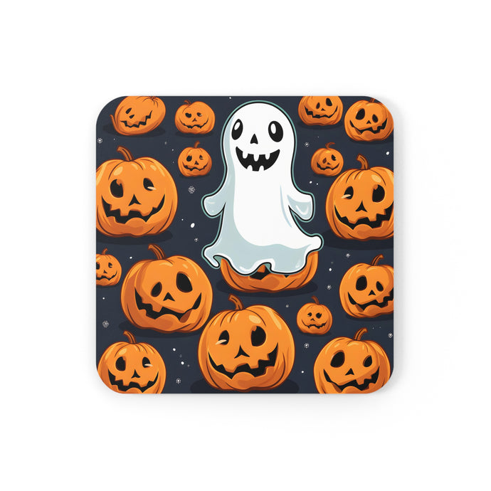 DistinctInk (Set of 4) Corkwood Coasters with Ghost Skeleton Spooky PumpkinsDesign for Halloween