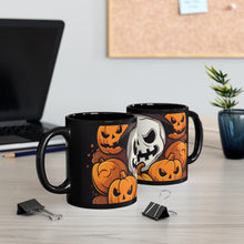 DistinctInk Black Coffee Mug - Spooky Skeleton Pumpkin Patch for Halloween