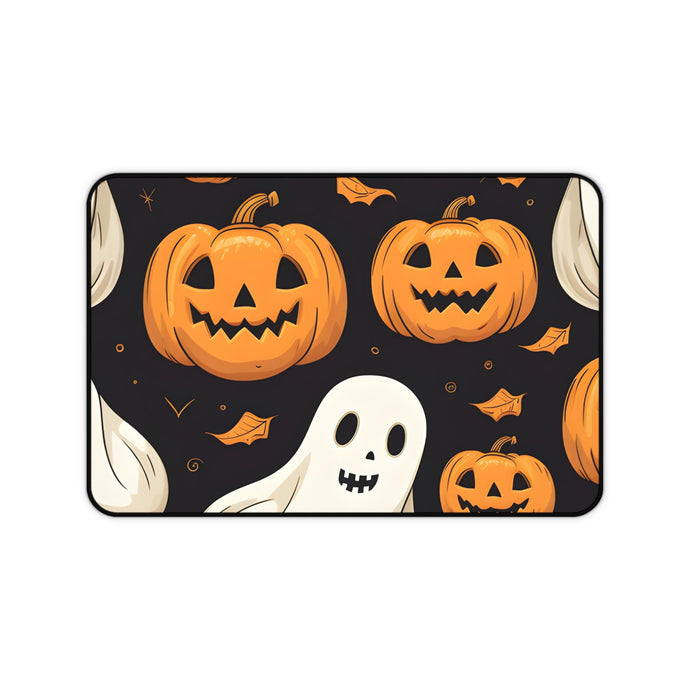 DistinctInk Desk Mat with Ghastly Skeleton Pumpkin Party Design for Halloween