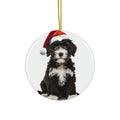 Hanging Ceramic Christmas Tree Ornament with Gold String - Portuguese Water Dog Puppy Design
