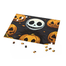 DistinctInk Jigsaw Puzzle with Ghastly Skeleton Pumpkins Design for Halloween