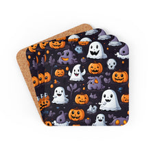 DistinctInk (Set of 4) Corkwood Coasters with Spooky Bat-o-lanternsDesign for Halloween