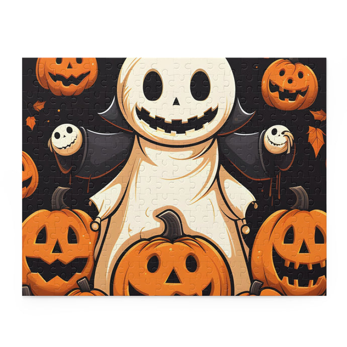 DistinctInk Jigsaw Puzzle with Spooky Skeleton Pumpkin Patch Design for Halloween