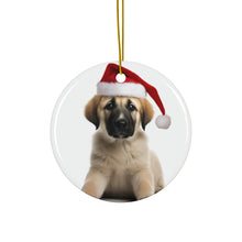 DistinctInk Hanging Ceramic Christmas Tree Ornament with Gold String - Great Gift/Present - 2 3/4 inch Diameter - Anatolian Shepherd Dog Puppy Design