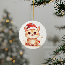 DistinctInk Hanging Ceramic Christmas Tree Ornament with Gold String - Great Gift/Present - 2 3/4 inch Diameter - Singapura Cat Design