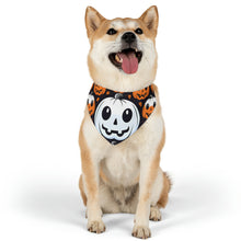 DistinctInk Adjustable Pet Banana Collar with Ghost Skeleton Cartoon Pumpkin Design for Halloween