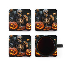 DistinctInk (Set of 4) Corkwood Coasters with Skellington's Spooky SoireeDesign for Halloween