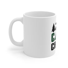 DistinctInk Glossy White Coffee / Tea Mug - Camp Champ - Camping Fire