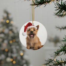 DistinctInk Hanging Ceramic Christmas Tree Ornament with Gold String - Great Gift/Present - 2 3/4 inch Diameter - Norwich Terrier Design