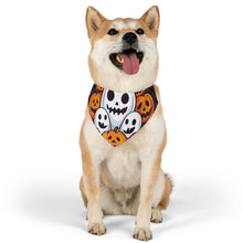 DistinctInk Adjustable Pet Banana Collar with Skele-Pumpkin Ghost Pattern Design for Halloween
