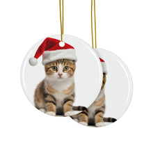 DistinctInk Hanging Ceramic Christmas Tree Ornament with Gold String - Great Gift/Present - 2 3/4 inch Diameter - American Wirehair Cat Design
