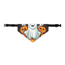 DistinctInk Adjustable Pet Banana Collar with "Spooky Skeleton Pumpkins" Design for Halloween