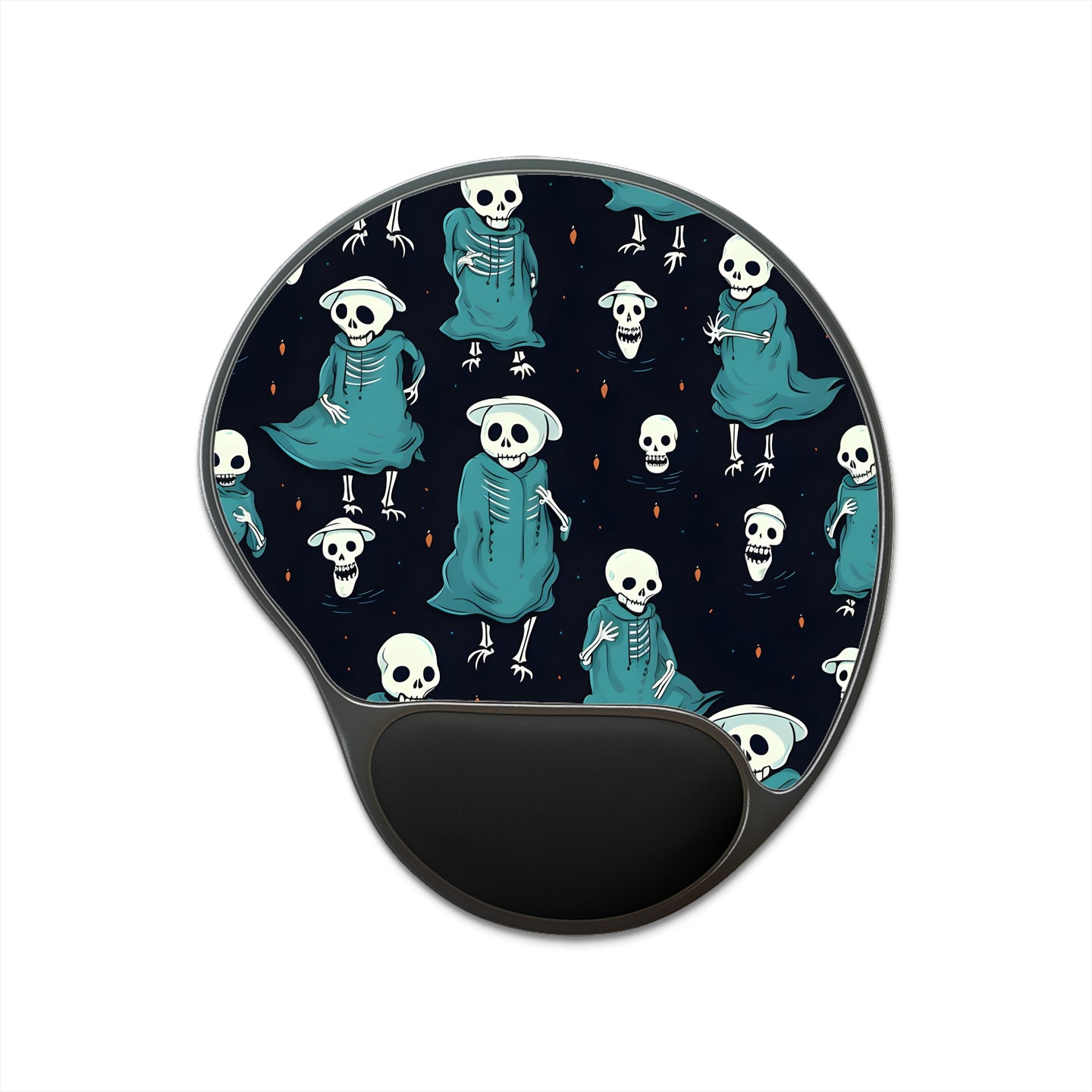 DistinctInk Mouse Pad with Wrist Rest  with Haunted Skeleton Crew Design for Halloween