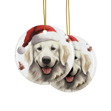 DistinctInk Hanging Ceramic Christmas Tree Ornament with Gold String - Great Gift/Present - 2 3/4 inch Diameter - Great Pyrenee Design
