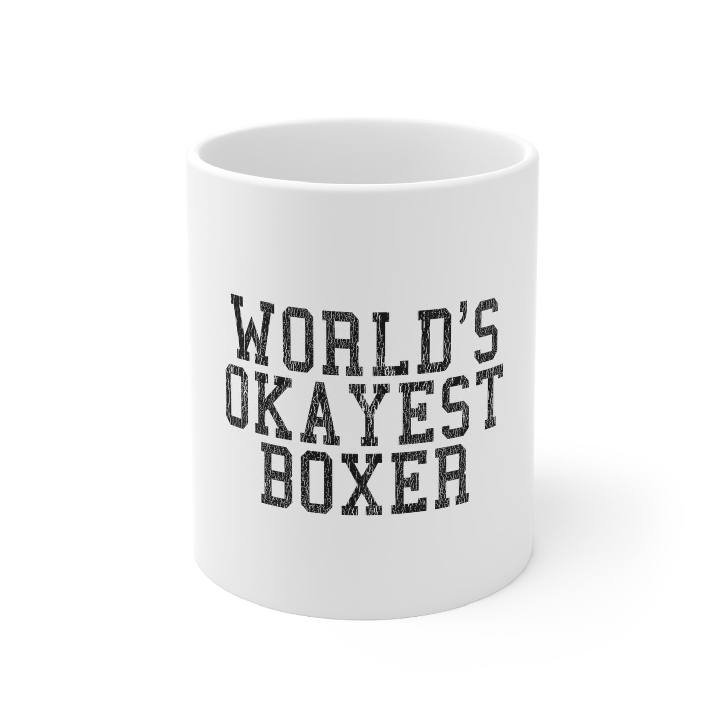 DistinctInk Glossy White Coffee / Tea Mug - World's Okayest Boxer