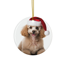 DistinctInk Hanging Ceramic Christmas Tree Ornament with Gold String - Great Gift/Present - 2 3/4 inch Diameter - Poodle Design