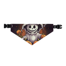 DistinctInk Adjustable Pet Banana Collar with Trick or Treat Ghost-O-Lantern Design for Halloween