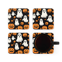 DistinctInk (Set of 4) Corkwood Coasters with Ghost Skeleton Pumpkin CartoonDesign for Halloween