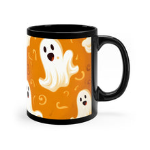 DistinctInk Black Coffee Mug - Ghost Skeleton Pumpkin Pattern for Halloween
