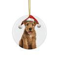 Hanging Ceramic Christmas Tree Ornament with Gold String - Lakeland Terrier Puppy Design