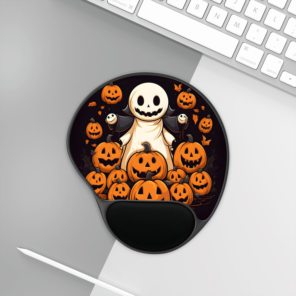 Mouse Pad with Wrist Rest with Spooky Skeleton Pumpkin Patch Design for Halloween, view 3