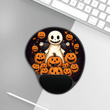 DistinctInk Mouse Pad with Wrist Rest  with Spooky Skeleton Pumpkin Patch Design for Halloween