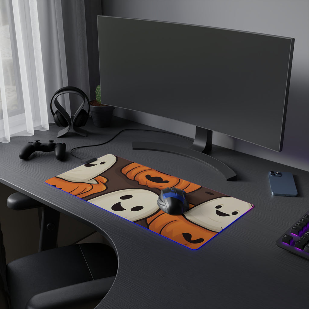 LED Gaming Mouse Pad with Haunted Skeleton Pumpkin Patch Design for Halloween, view 9