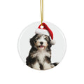 Hanging Ceramic Christmas Tree Ornament with Gold String - Bearded Collie Puppy Design