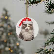 DistinctInk Hanging Ceramic Christmas Tree Ornament with Gold String - Great Gift/Present - 2 3/4 inch Diameter - American Curl Cat Design