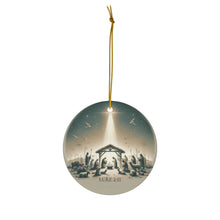 DistinctInk Hanging Ceramic Christmas Tree Ornament Charm with Gold String - Great Gift/Present - 2 3/4 inch Diameter - Nativity Scene, Savior's Birth - Luke 2:11
