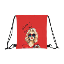 DistinctInk Drawstring Bag Backpack What Time Is Taylor's Game? design