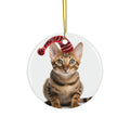 Hanging Ceramic Christmas Tree Ornament with Gold String - Bengal Cat Design