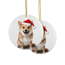 DistinctInk Hanging Ceramic Christmas Tree Ornament with Gold String - Great Gift/Present - 2 3/4 inch Diameter - Norwegian Lundehund Design