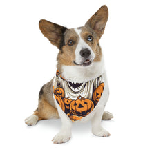 DistinctInk Adjustable Pet Banana Collar with Ghostly Skeleton and Pumpkins Design for Halloween