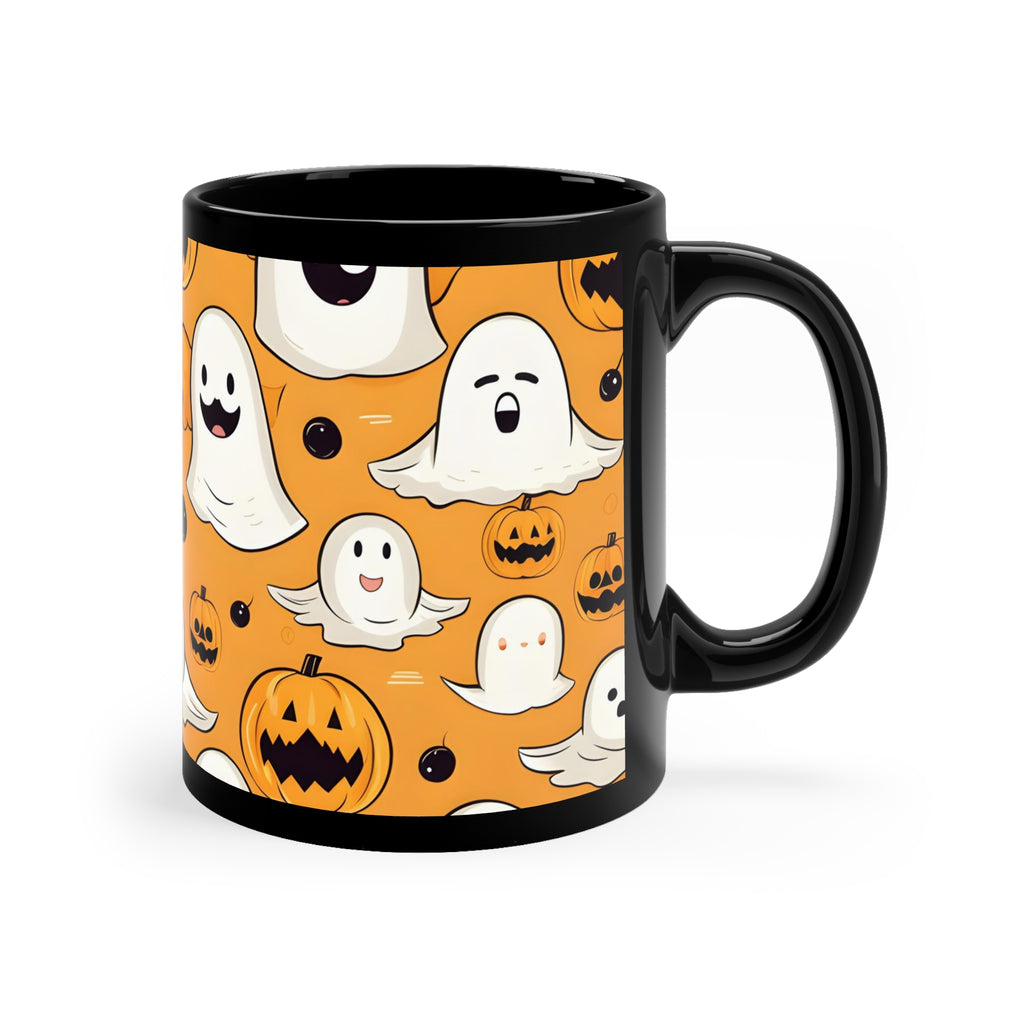 Black Coffee Mug - Ghoulish Bats and Pumpkins for Halloween, view 3