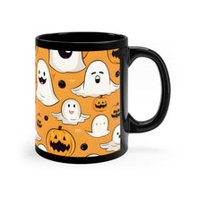 DistinctInk Black Coffee Mug - Ghoulish Bats and Pumpkins for Halloween