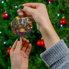 DistinctInk Hanging Ceramic Christmas Tree Ornament Charm with Gold String - Great Gift/Present - 2 3/4 inch Diameter - Celebrating Heritage at Christmas