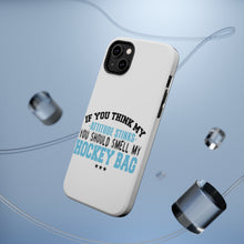 DistinctInk ToughCase for Apple iPhone, Compatible with MagSafe Charging - Think My Attitude Stinks Smelly My Hockey Bag