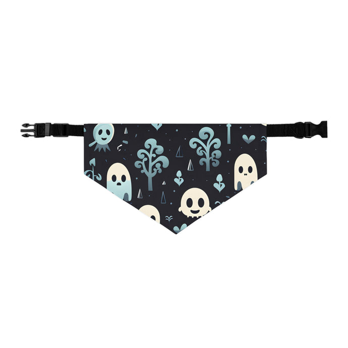 DistinctInk Adjustable Pet Banana Collar with Ghastly Skeletal Shadows Design for Halloween