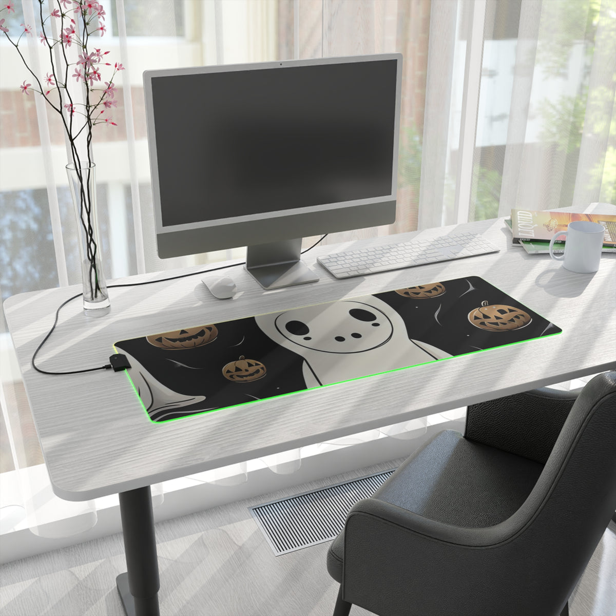 LED Gaming Mouse Pad with Ghostly Skeleton and Pumpkin Design for Halloween, view 22