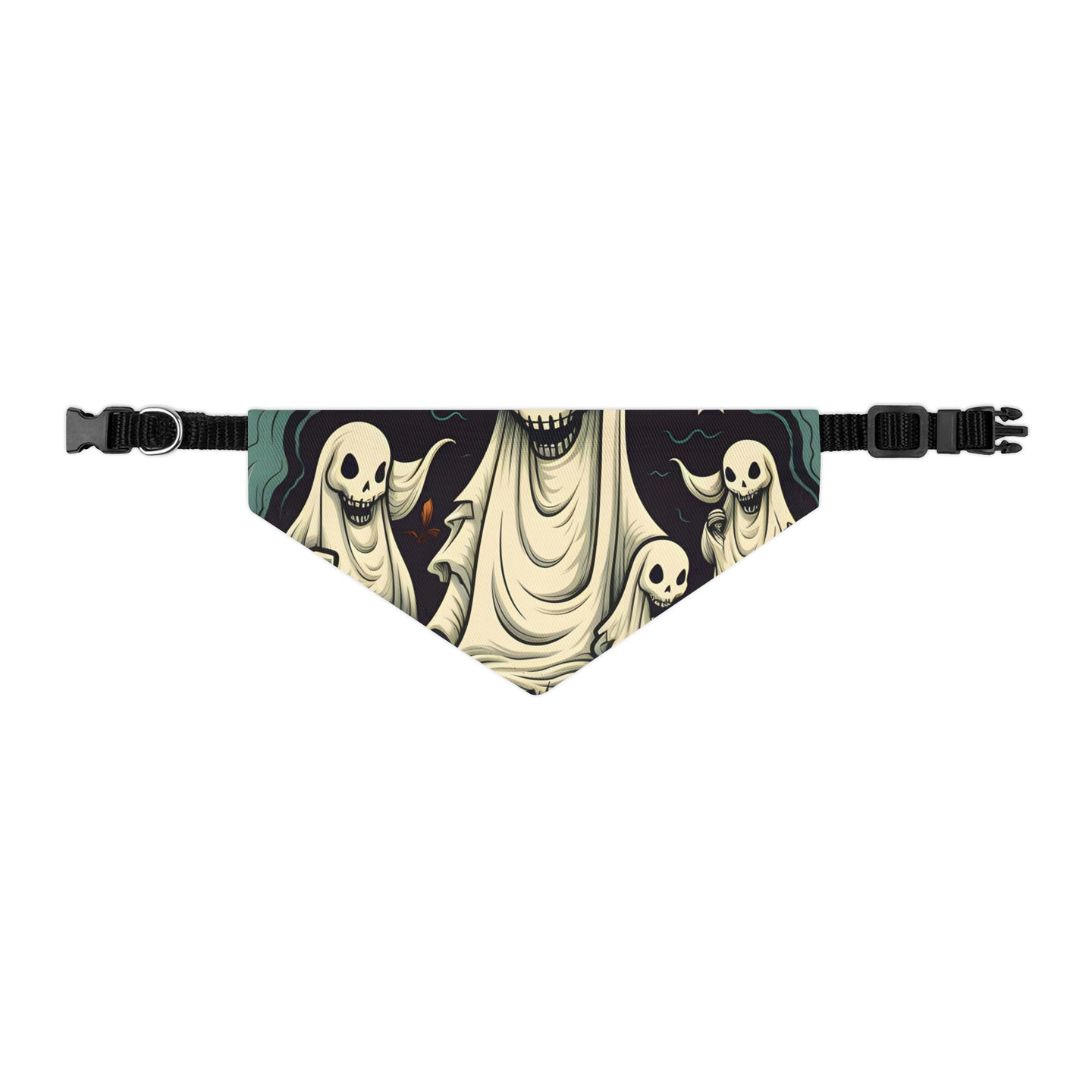DistinctInk Adjustable Pet Banana Collar with Spooky Skeleton Pumpkins Design for Halloween