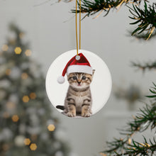 DistinctInk Hanging Ceramic Christmas Tree Ornament with Gold String - Great Gift/Present - 2 3/4 inch Diameter - American Shorthair Kitten Design