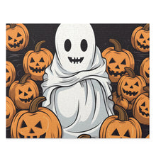 DistinctInk Jigsaw Puzzle with Skeletal Ghostly Pumpkin Patch Design for Halloween