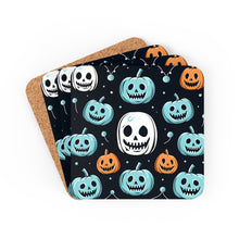 DistinctInk (Set of 4) Corkwood Coasters with Skele-Ghostly Pumpkin PatchDesign for Halloween