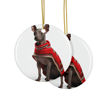 DistinctInk Hanging Ceramic Christmas Tree Ornament with Gold String - Great Gift/Present - 2 3/4 inch Diameter - Xoloitzcuintli Design