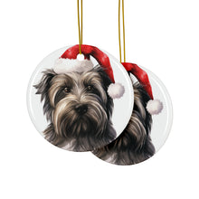 DistinctInk Hanging Ceramic Christmas Tree Ornament with Gold String - Great Gift/Present - 2 3/4 inch Diameter - Skye Terrier Design