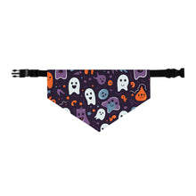 DistinctInk Adjustable Pet Banana Collar with Skeletal Ghostly Pumpkins Design for Halloween