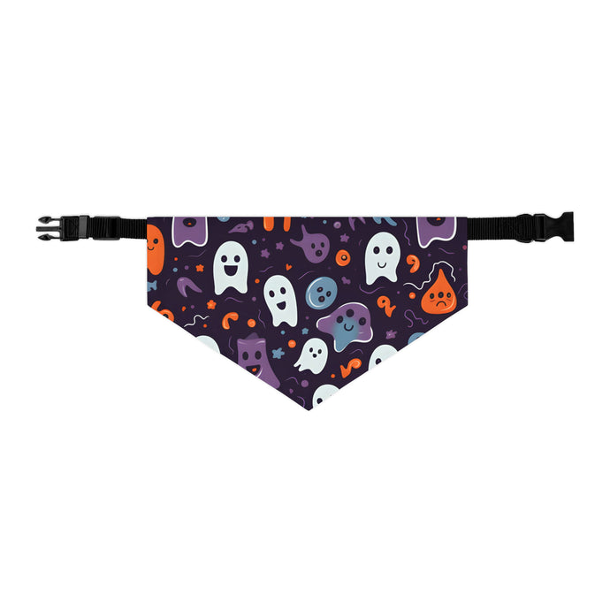 DistinctInk Adjustable Pet Banana Collar with Skeletal Ghostly Pumpkins Design for Halloween