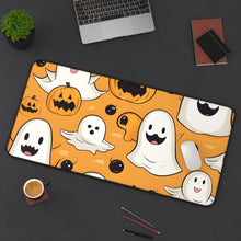DistinctInk Desk Mat with Ghoulish Bats and Pumpkins Design for Halloween